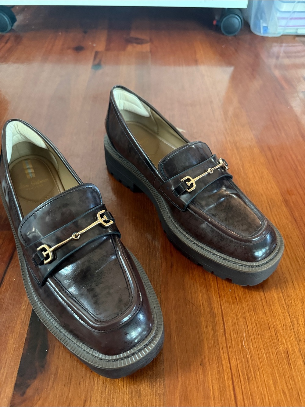 Sam Edelman Brown Leather Bit Loafers with Gold Hardware